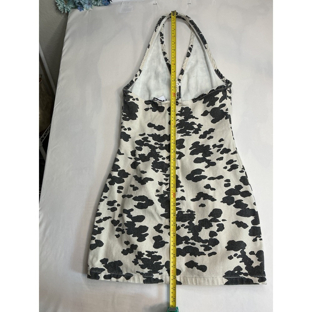Nasty Gal Dalmatian Print Halter Mini Dress White Black Cutout Denim US 4 NWT - Picture 9 of 12